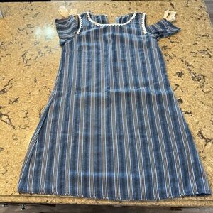 Blue Striped Cold Shoulder Dress